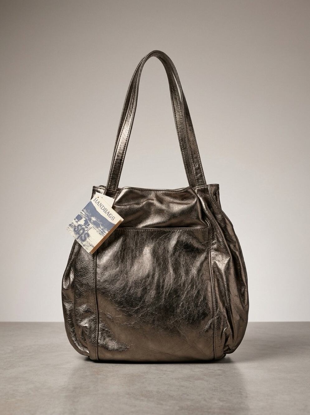 VTG SAS Metallic Pewter Leather Shoulder Bag Made in USA NWT